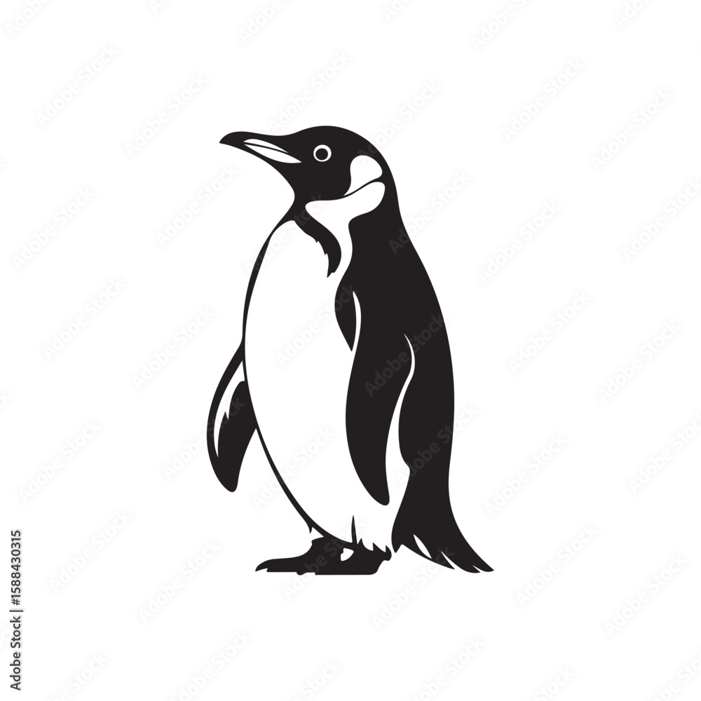 Fototapeta premium Black and white graphic illustration of a penguin bird