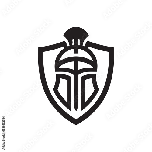 warrior helmet with shield logo vector illustration