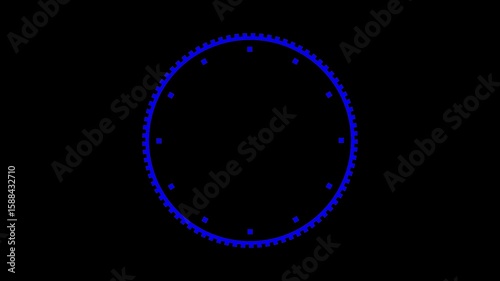 Blue gear clock loader space digital technology with rotating loop animation rotating on black background	