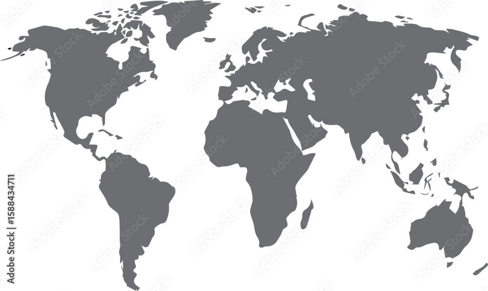 Obraz premium A grey world map illustration showing continents against a plain white background design