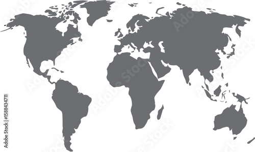 A grey world map illustration showing continents against a plain white background design