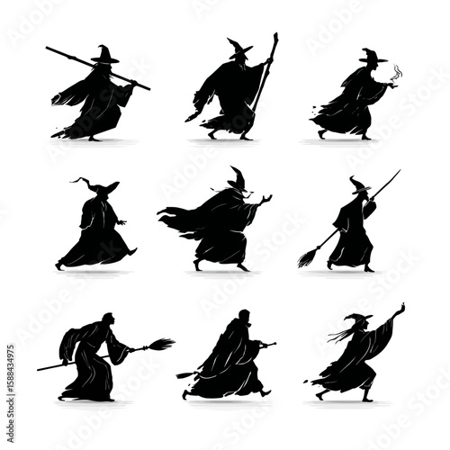 Enchanted Figures: Black and White Wizard Art