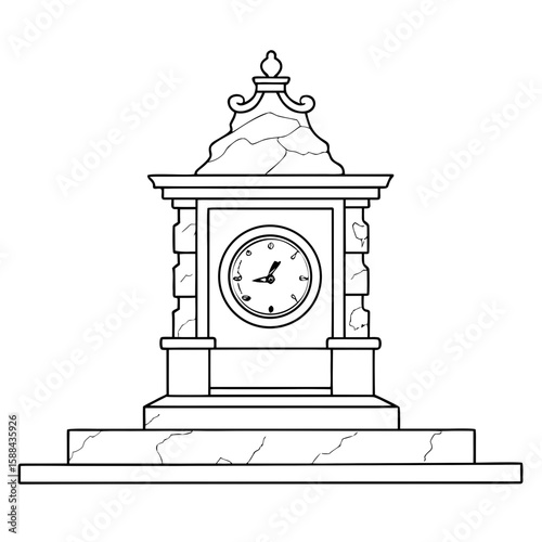 Antique clock on marble mantel in classic design  