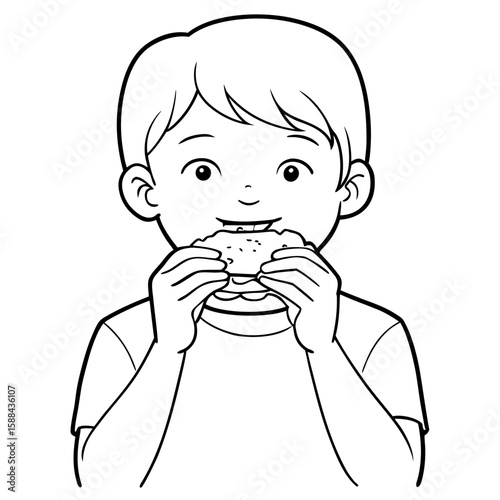 Young boy smiling while holding vegetarian sandwich in hands  