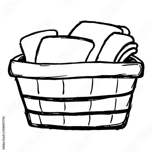 Basket filled with reusable towels in simple sketch style  