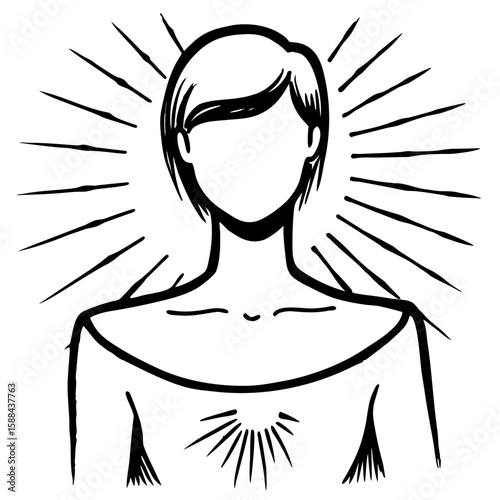 Abstract illustration of person with a radiant aura and no facial features  