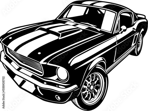 Classic Mustang Car Vintage Art Design Illustration