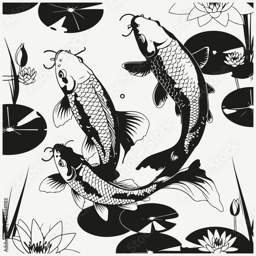 koi carps in the pond sketch illustration vector