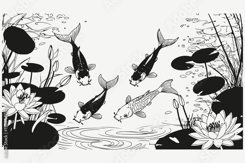 koi carps in the pond sketch illustration vector
