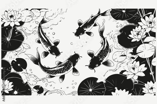 koi carps in the pond sketch illustration vector