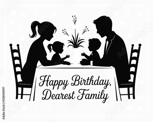 Black vector of family eating dinner together

