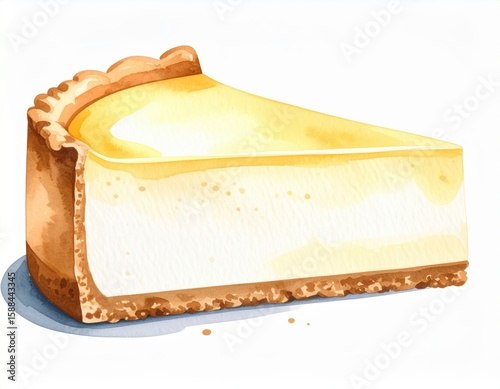 Watercolor painting of a cheesecake slice with its delicious texture and creamy filling