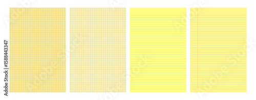 Set of yellow legal pad pages with lined or grid designs