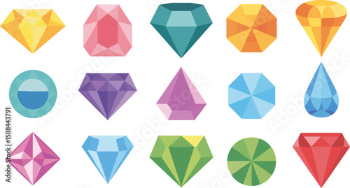 Collection of colorful faceted gemstones and jewels 