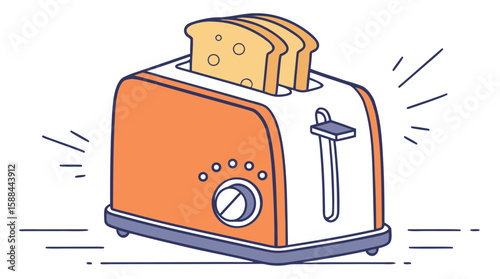 Cartoon Retro Toaster with Toast Slice Popping Up