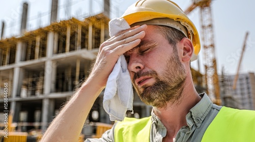 Construction Worker Wiping Sweat on Hot Day