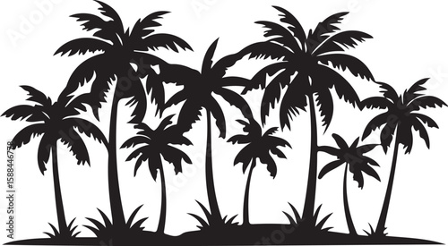 Tropical palm tree silhouettes cast against a summer sky evoke beach vacations and island nature