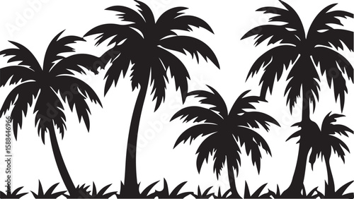 Sunset casting a silhouette of palm trees on a tropical beach, an idyllic island nature illustration