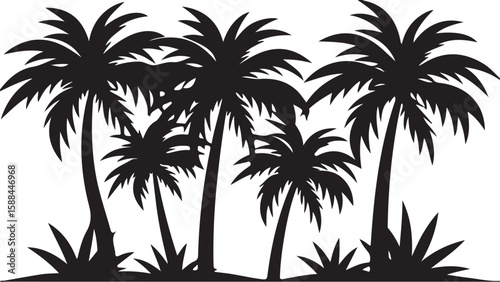 Tropical palm tree silhouettes against a vibrant summer sky create an idyllic island landscape