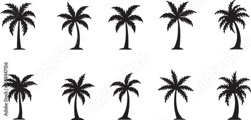 A vibrant vector illustration of palm trees silhouetted against a tropical beach, perfect for summer vacation and island paradise designs