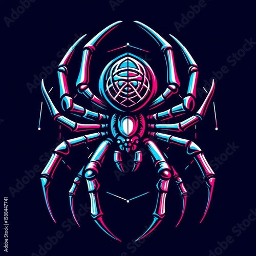 Vaporwave styled arachne emblem graphic for merchandise design printing