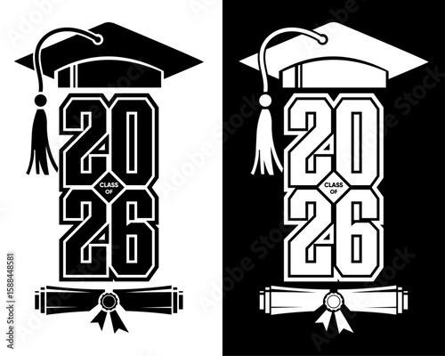 Class of 2026 Graduation Design with Cap Scroll and Bold Vertical Numbers