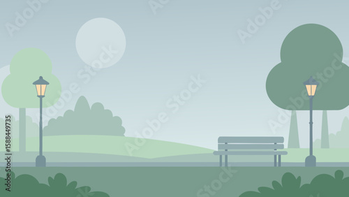 Misty Morning Park Background with Soft Light and Fog