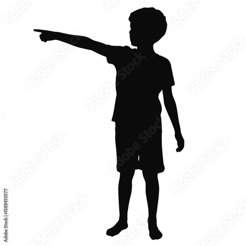 Boy pointing with curly hair silhouette child