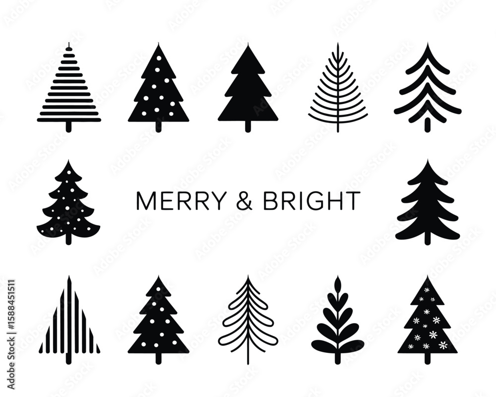 Obraz premium Minimalist Christmas tree icon silhouettes in vector