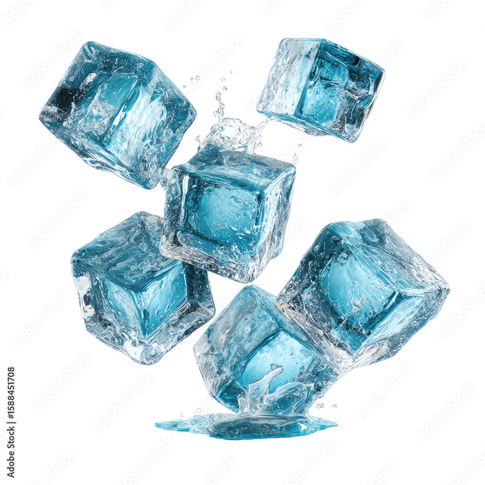 Fototapeta premium High-Quality Ice Cubes Splashing Isolated On White