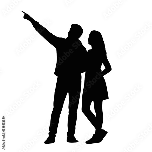Couple pointing together silhouette