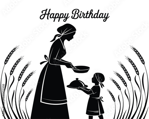 Thanksgiving cooking scene of mother in silhouette style

