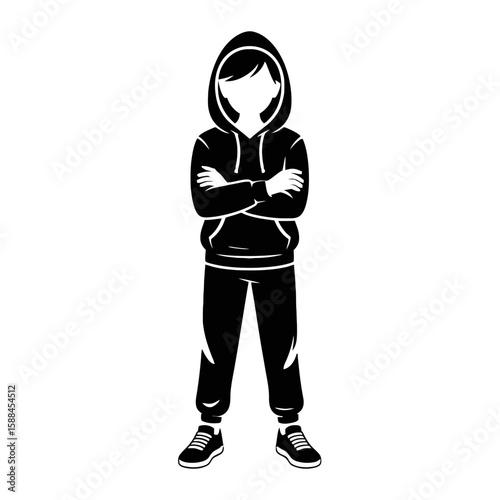 Hooded figure with crossed arms silhouette person