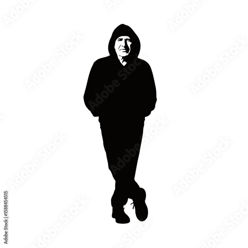 Hooded Person Standing With Hands In Pockets silhouette