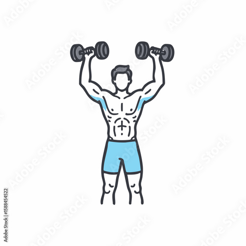 Muscular Man Lifting Dumbbells in a Fitness Setting for Workout Inspiration, Gym Motivation, Personal Training Resources, and Health Awareness Campaigns  