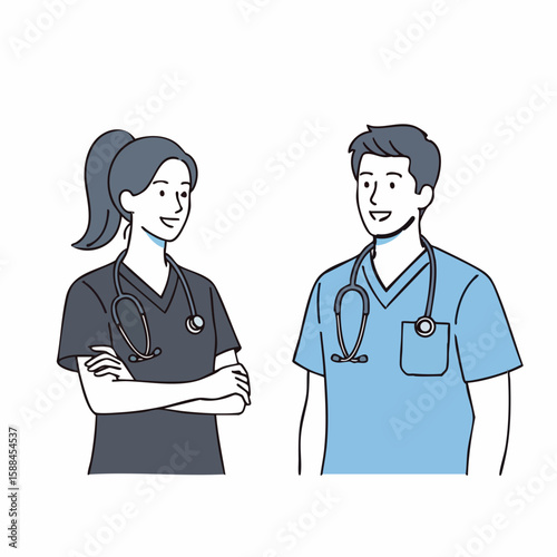 Two Healthcare Professionals Smiling in Scrubs with Stethoscopes for Medical Blogs, Healthcare Websites, Education Resources, and Awareness Campaigns  