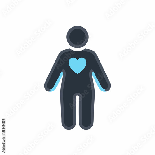 Human Figure with Heart Icon for Health Blogs, Fitness Websites, Wellness Awareness, Lifestyle Applications, and Mental Health Content  