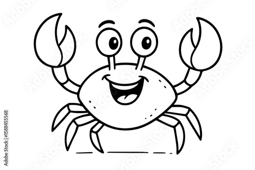 Funny Cartoon Crab Walking Sideways Isolated Vector Coloring Page