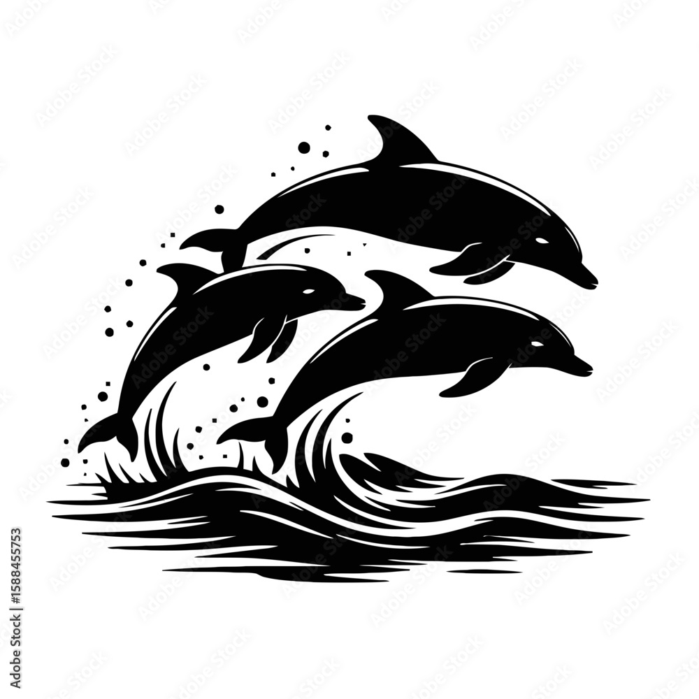 Obraz premium Leaping Dolphins in Waves jumping ocean