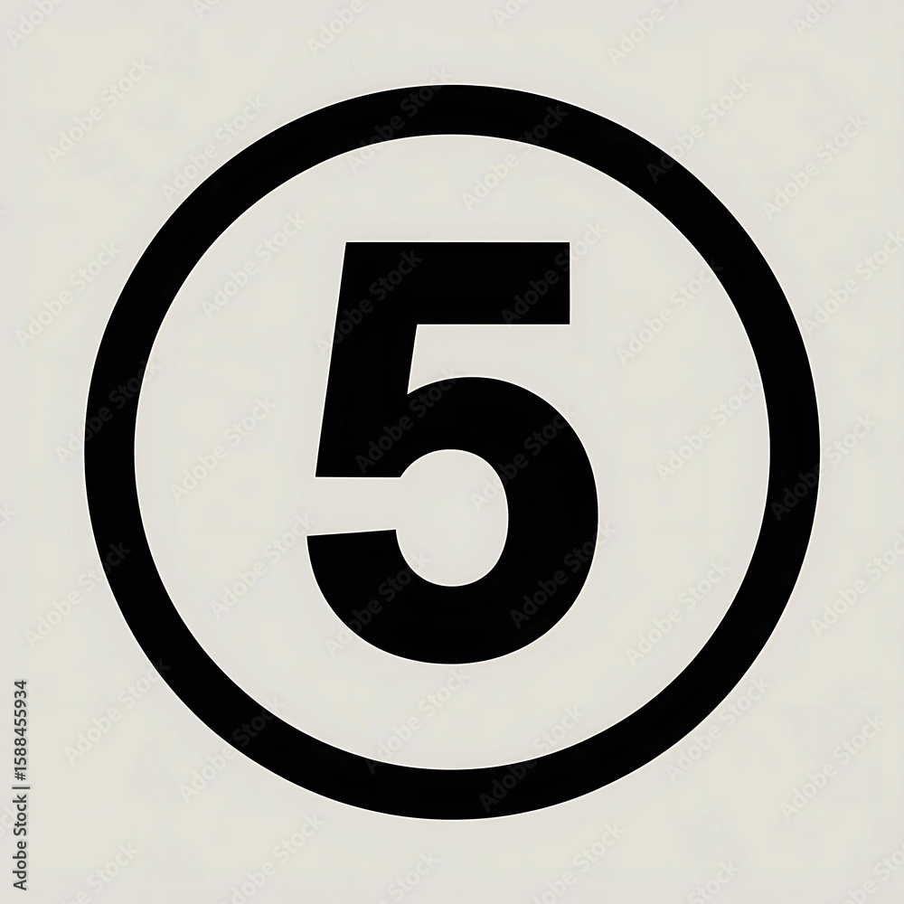 Simple Black Number 5 in a Circle on a Light Gray Background Simple Black Number 5 in a Circle on a Light Gray Background
