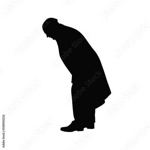 Man bowing deeply with coat silhouette deep bow