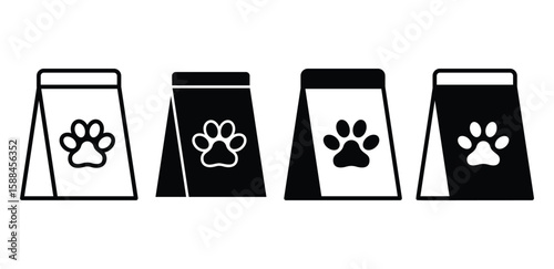 Pet Treat Bag Icons Black and White Paw Print Vector Designs 