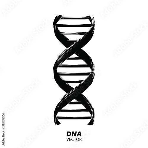 Black dna double helix vector with science and biology icon design