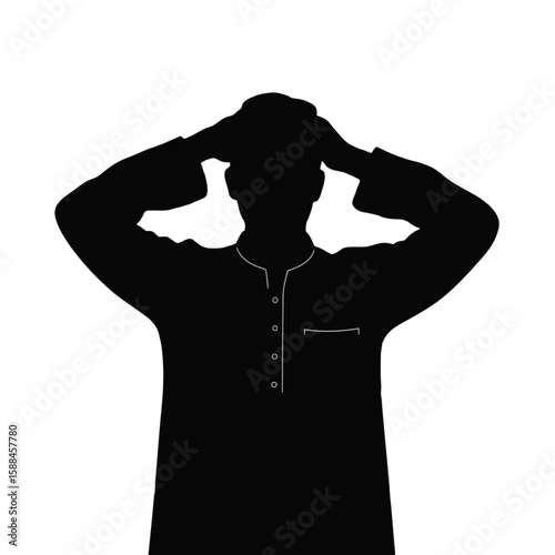 Man praying with hands on head silhouette religious