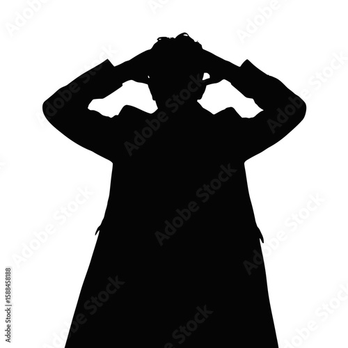 Man with hands on head silhouette person
