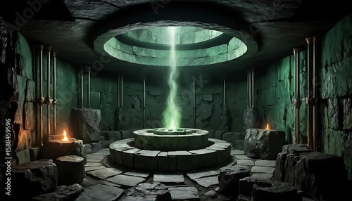 Wallpaper Mural Mysterious Stone Chamber with Glowing Beam and Candlelight Atmosphere Torontodigital.ca