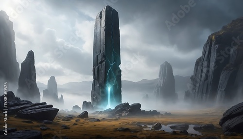 Wallpaper Mural Mystical Rock Formation with Glowing Energy in Cloudy Fantasy Landscape Torontodigital.ca