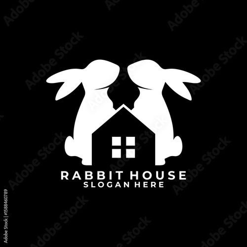 Rabbit House logo design vector template. Rabbit and House logo icon