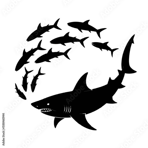 Shark School Swimming in Circle sharks