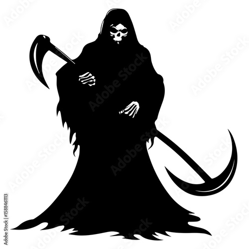 Grim Reaper Silhouette Vector Halloween, Dark Arts, Horror Design, and Fantasy